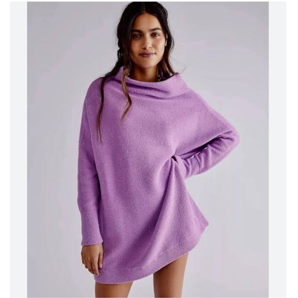 Free People Ottoman Slouchy Ribbed Tunic Sweater Top Lilac Purple Size Large